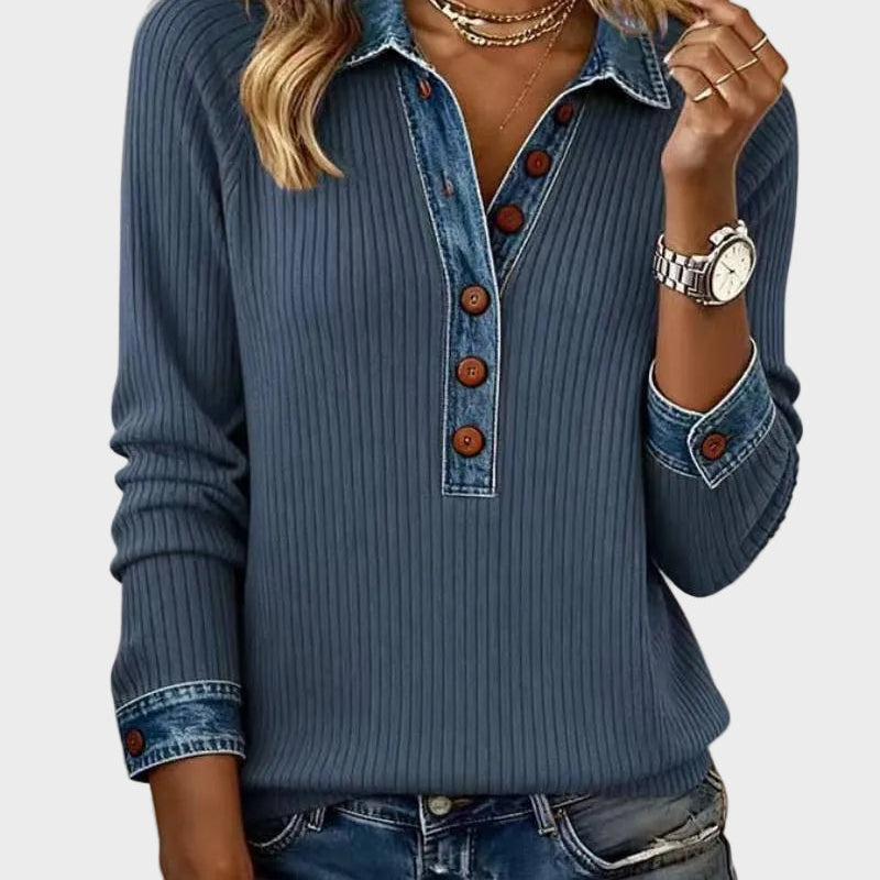 Ravit - Dżinsowa pleciona bluzka z długimi rękawami