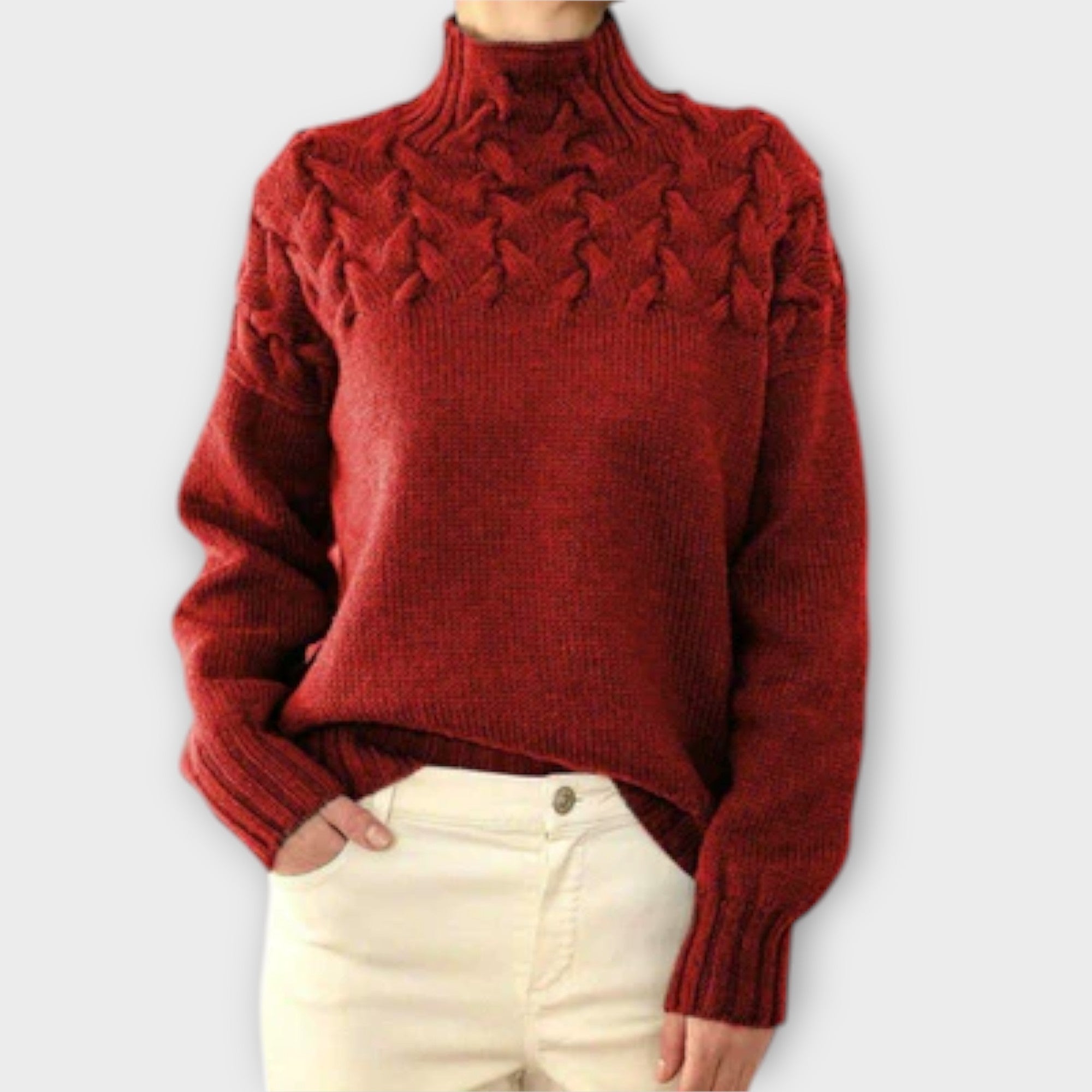 Eva - Damski sweter z detalicznym wzorem warkocza