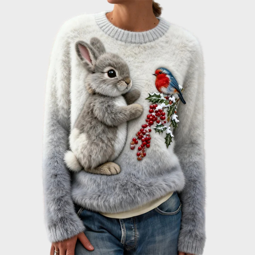 Lucy - Pluszowy sweter z świątecznym królikiem