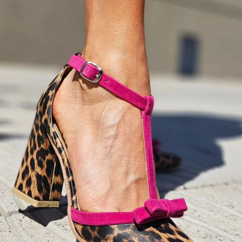 Leontina - Zielone sandały w leopardzim wzorze z kolorowym akcentem