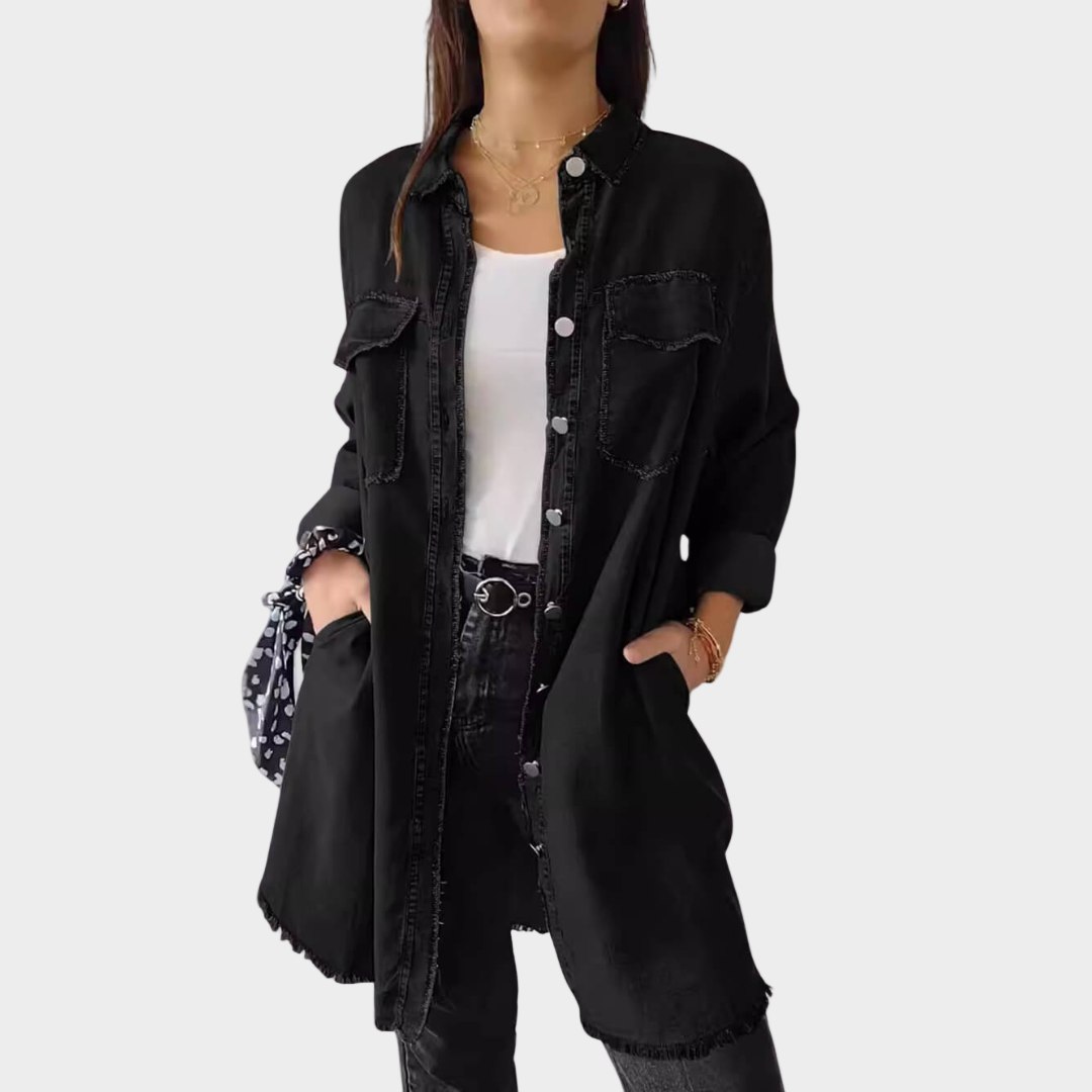 Adriana - Dżinsowa koszula z długim rękawem i klasycznym kołnierzykiem