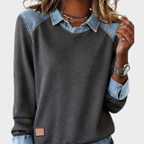 Ravit - Dżinsowa pleciona bluzka z długimi rękawami